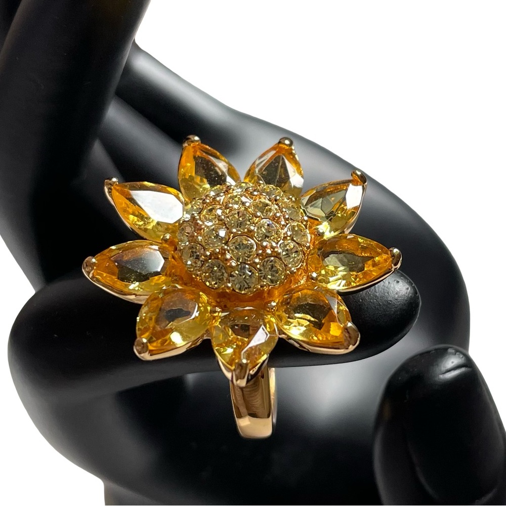 Vintage Signed Joan Rivers Gold Plated Sunflower Cocktail Ring Size 9